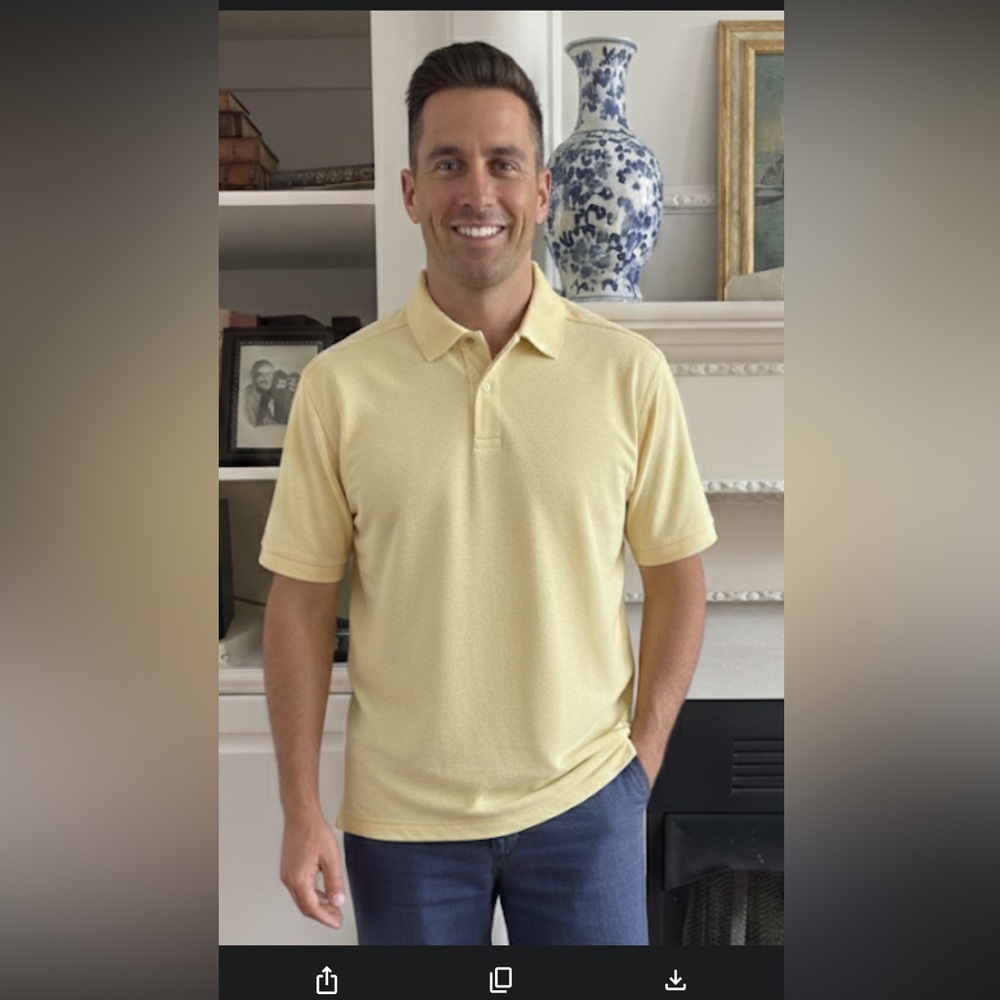 Tommy Bahama Yellow Textured Polo Shirt Lyocell Tencel XL Dadcore